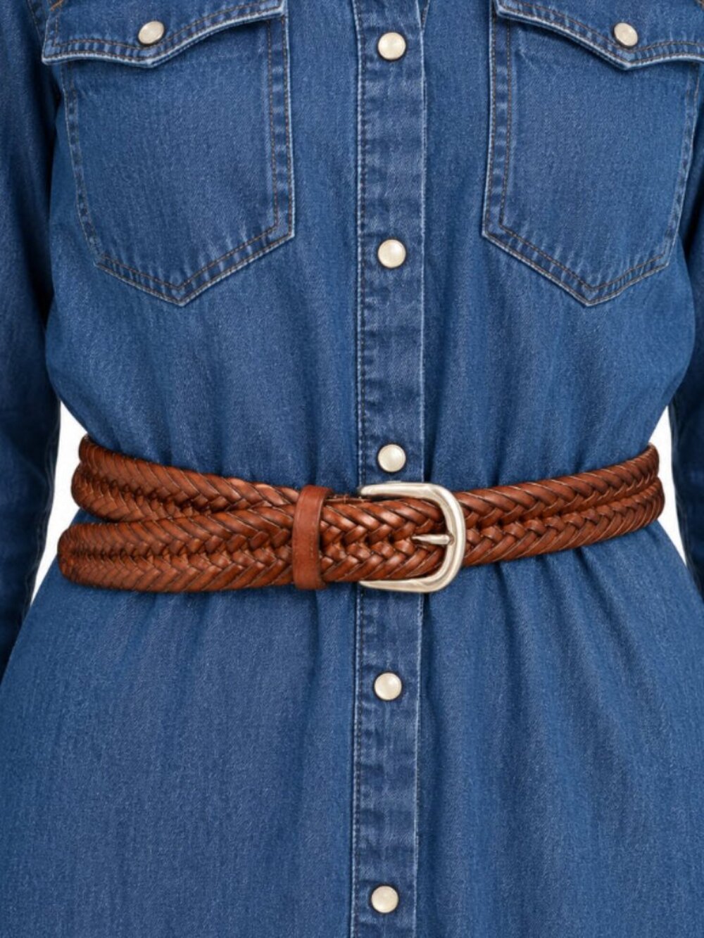 Brown Braided Leather Belt with Silver Buckle length 41'